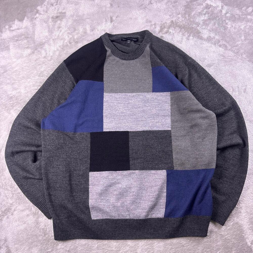 Tricots St Raphael Sweater Men’s XXL Blue Gray Colorblock Patchwork Pullover